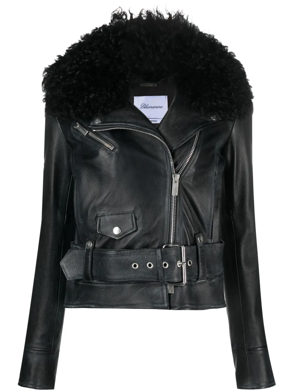 Blumarine statement-collar leather biker jacket – Black