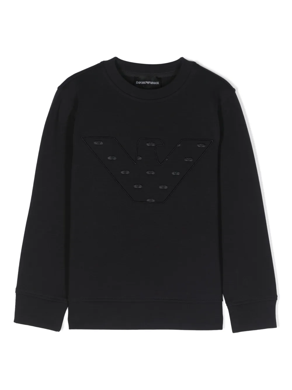 Emporio Armani Kids سويت شيرت مزيج قطن مطرز بشعار الماركة | أزرق | Image 1
