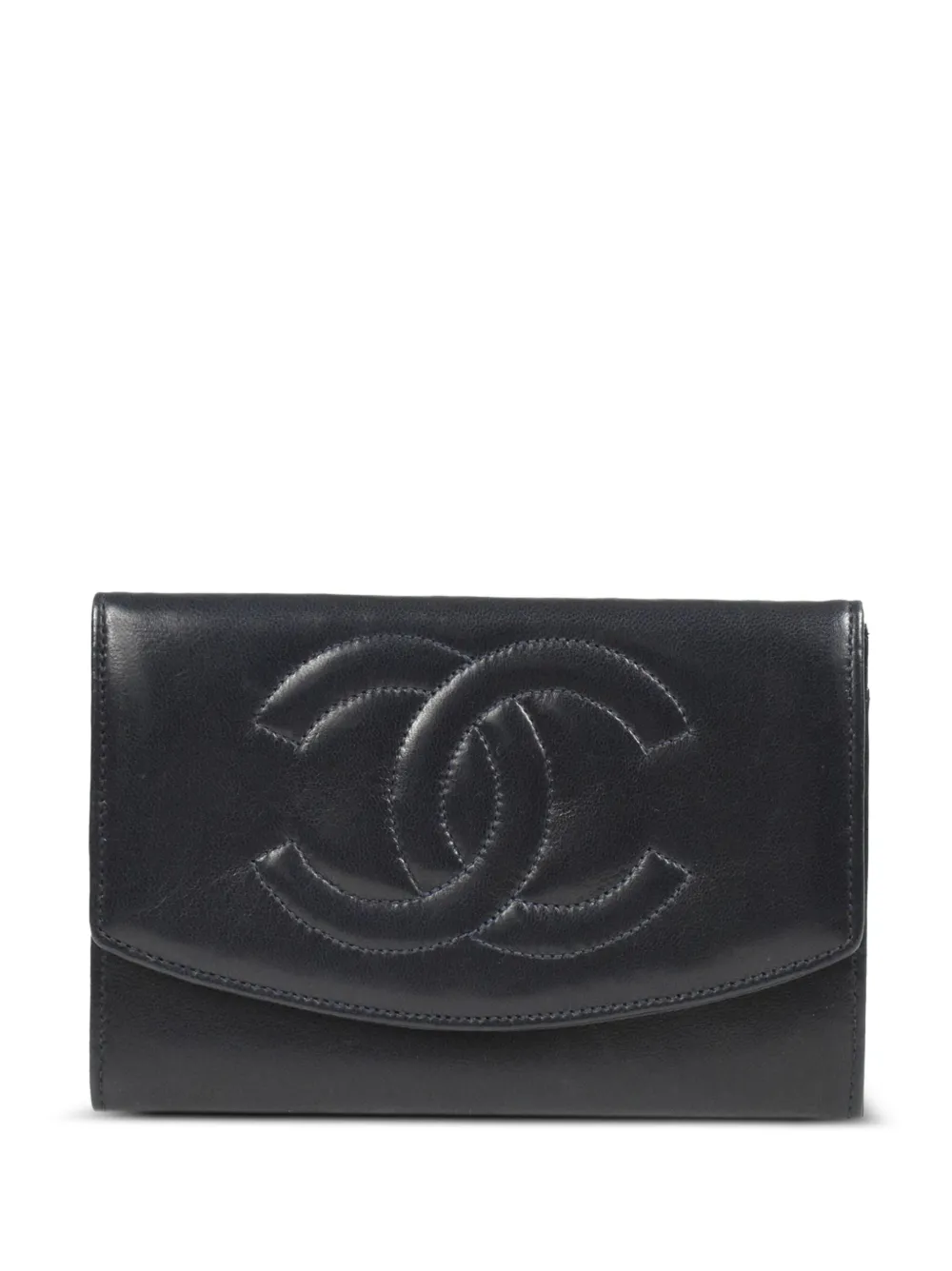 CHANEL Pre-Owned 1995 CC stitch long flap wallet – Black