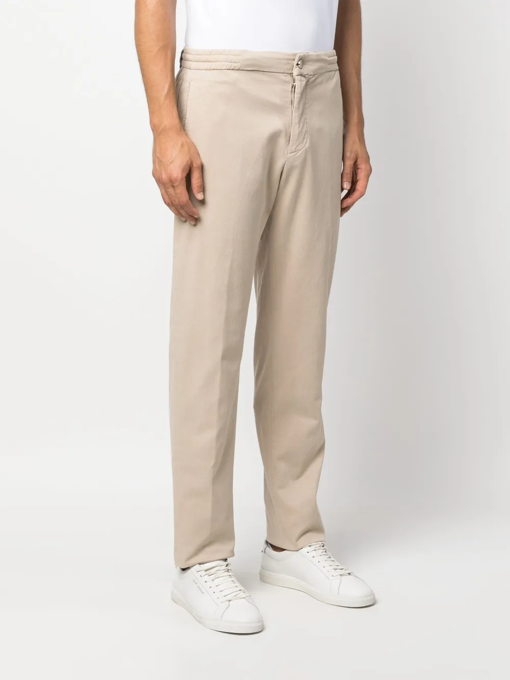 Shop Kiton Logo-patch Lyocell-blend Chinos In Nude