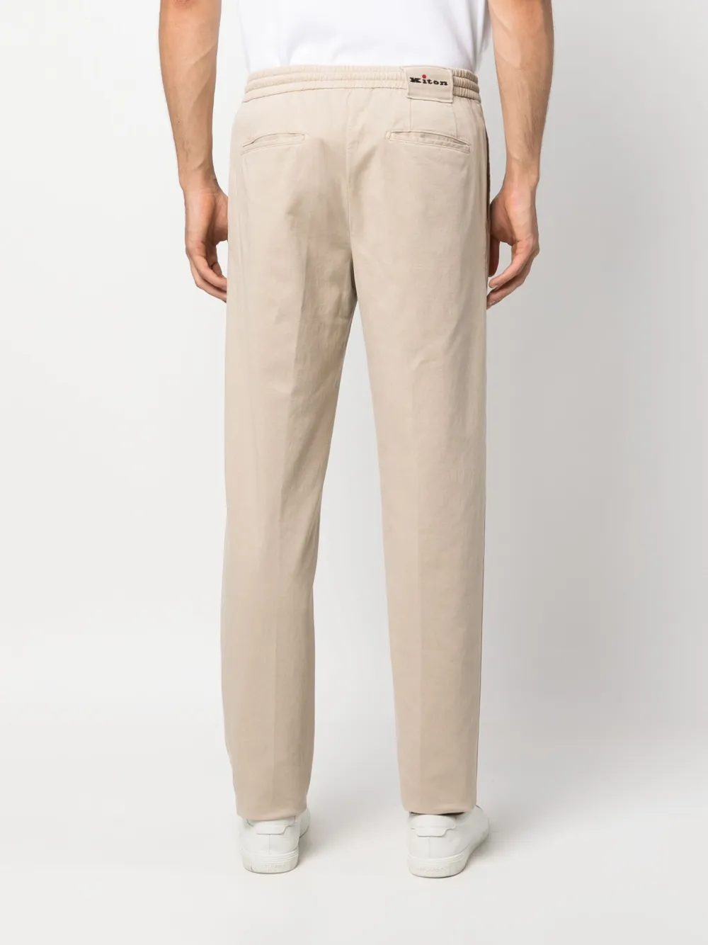 Shop Kiton Logo-patch Lyocell-blend Chinos In Nude