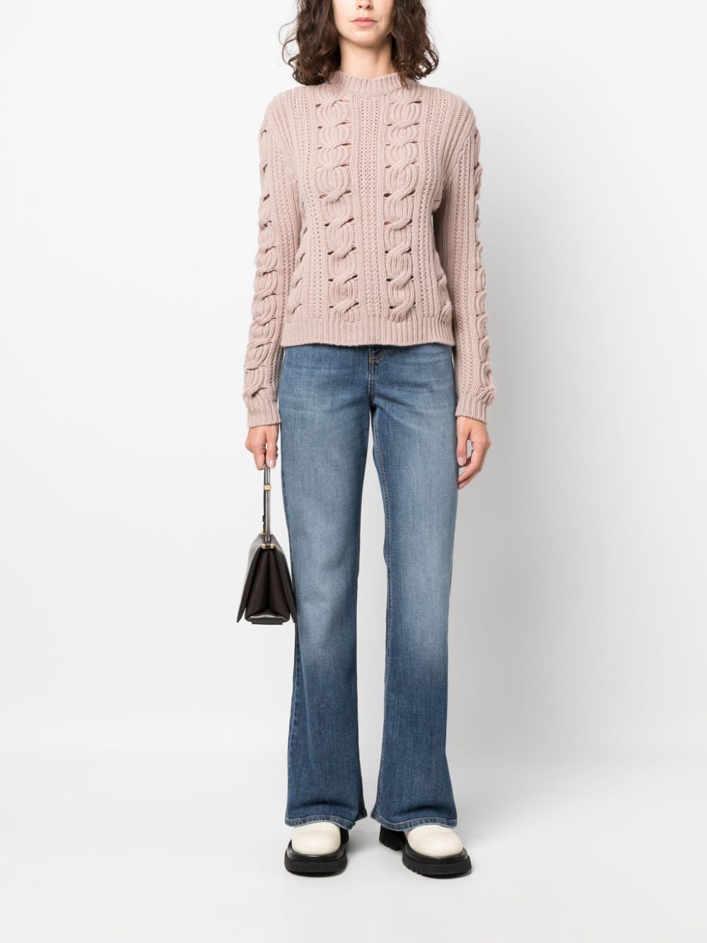 Lorena Antoniazzi cable-knit long-sleeved jumper - Roze