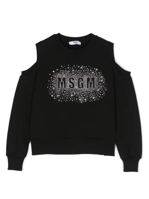MSGM Kids logo print-embellished cold-shoulder sweatshirt