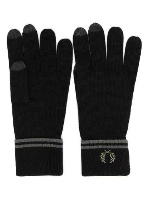 Fred Perry embroidered-logo striped gloves