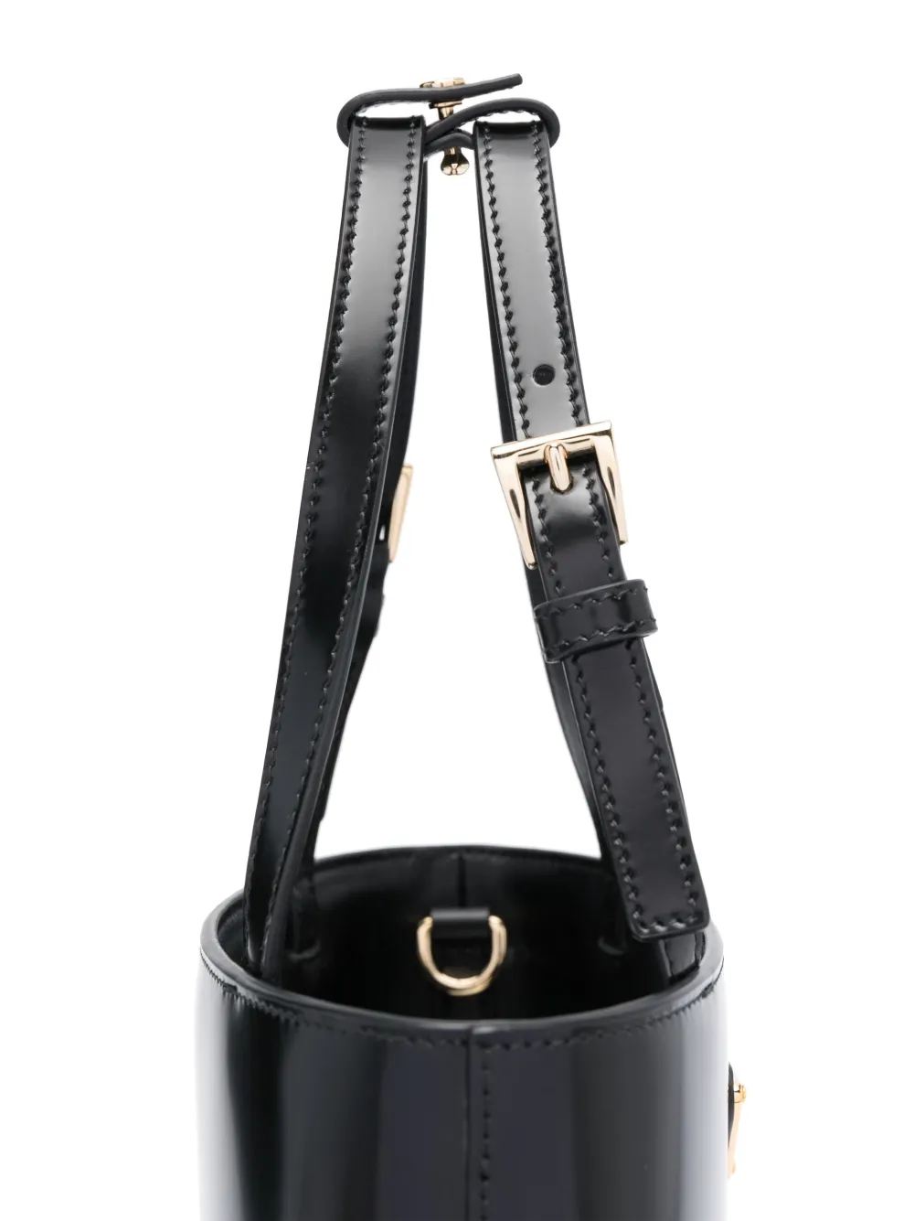 SHO　プラダ PRADA トライアングルロゴ パイル地 スキッパー Prada トライアングルロゴ バケットバッグ | ブラック | FARFETCH JP