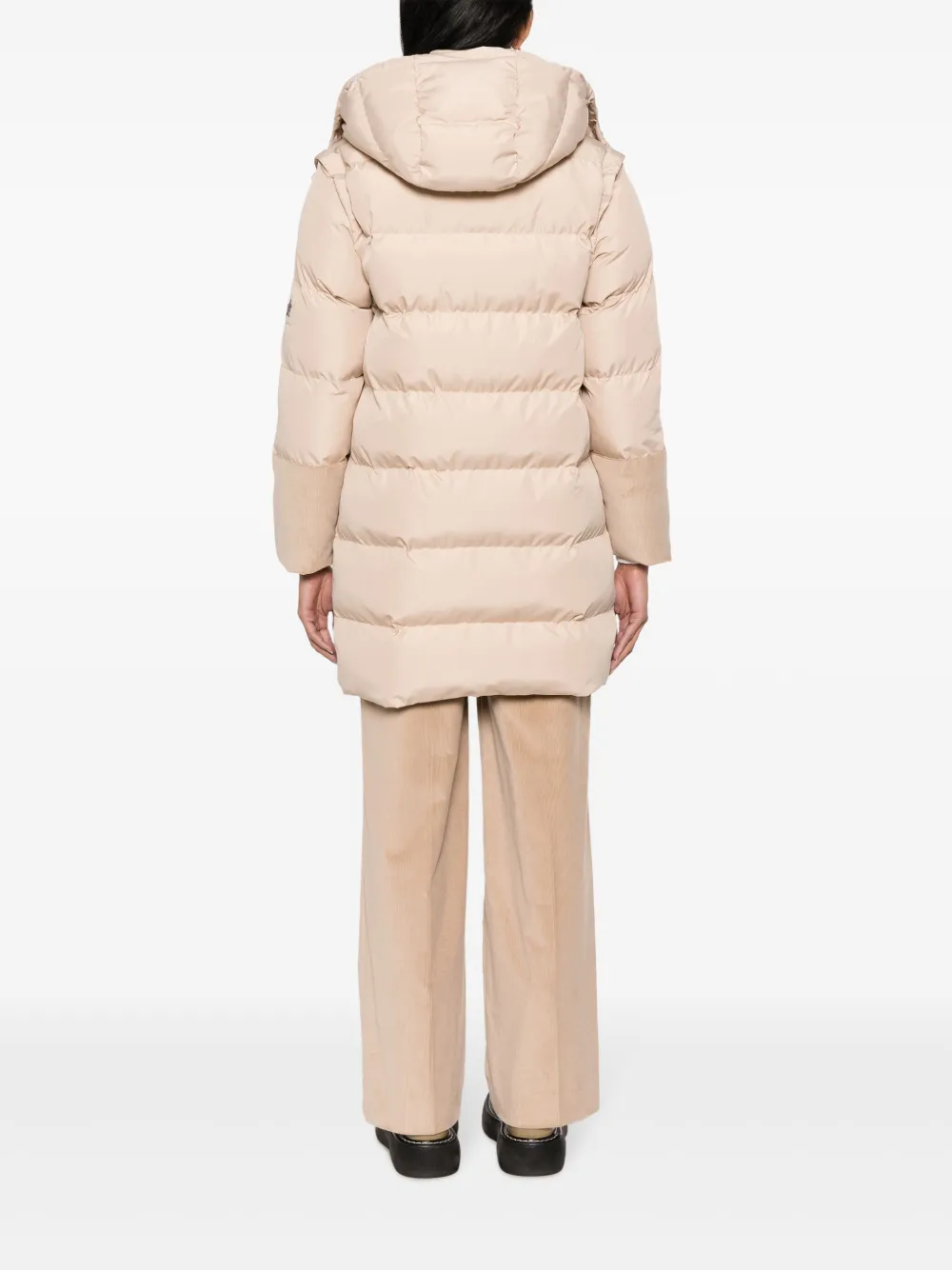 Shop Lorena Antoniazzi Hooded Panelled Padded Coat In Neutrals