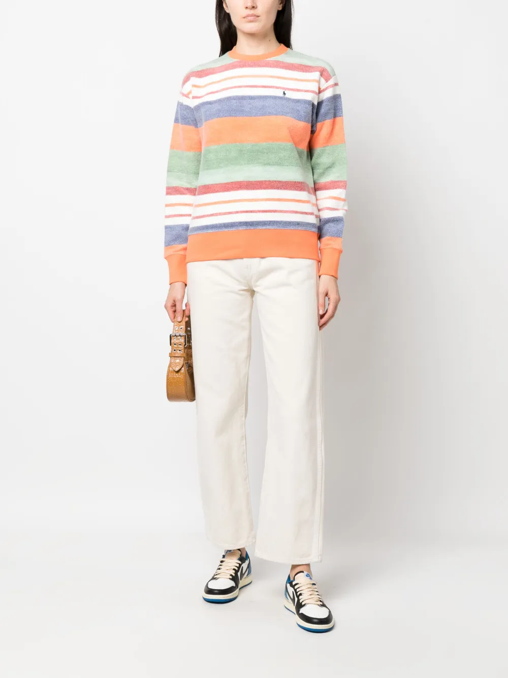 Polo Ralph Lauren pony-embroidered striped knitted jumper - Oranje