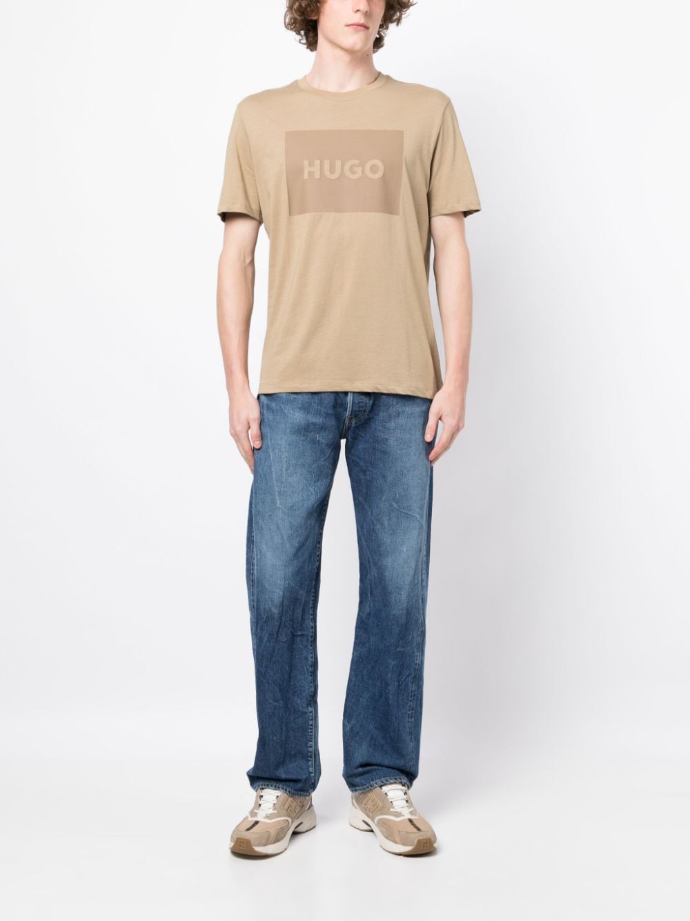 HUGO logo-print cotton T-shirt - Bruin