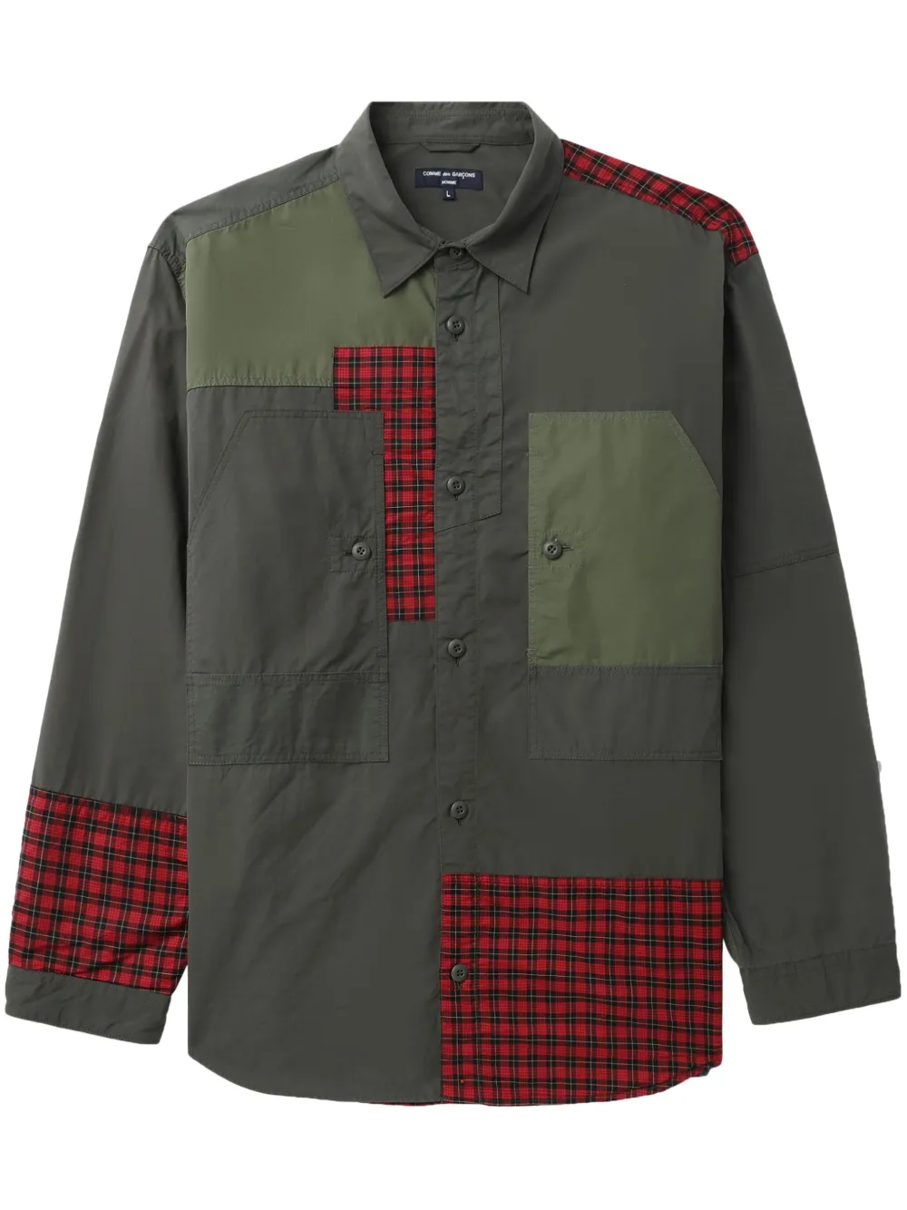 panelled button-up cotton shirt