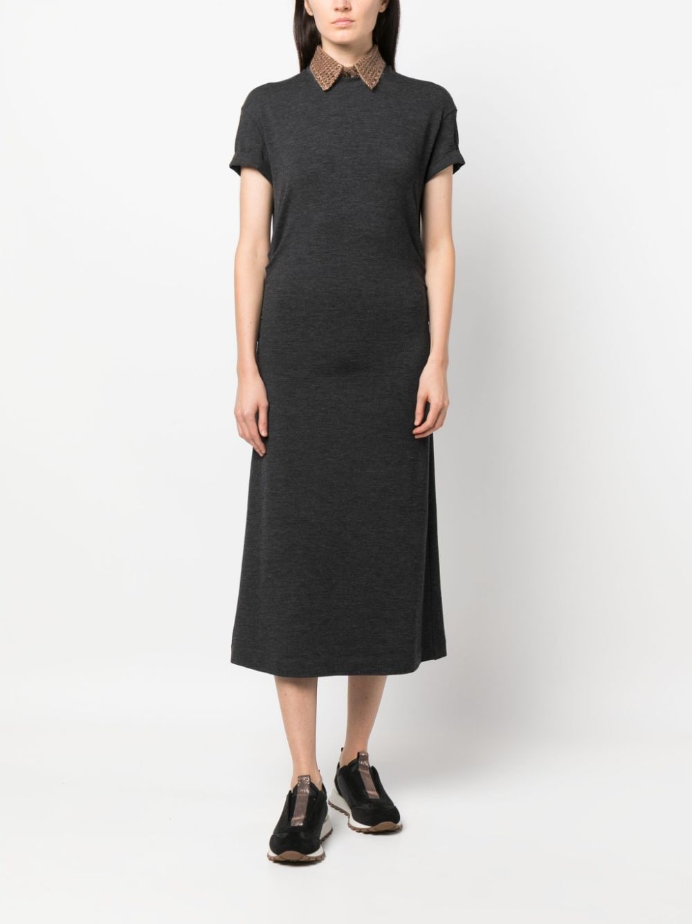 Shop Brunello Cucinelli Braid-detail Fine-knit Dress In Grey
