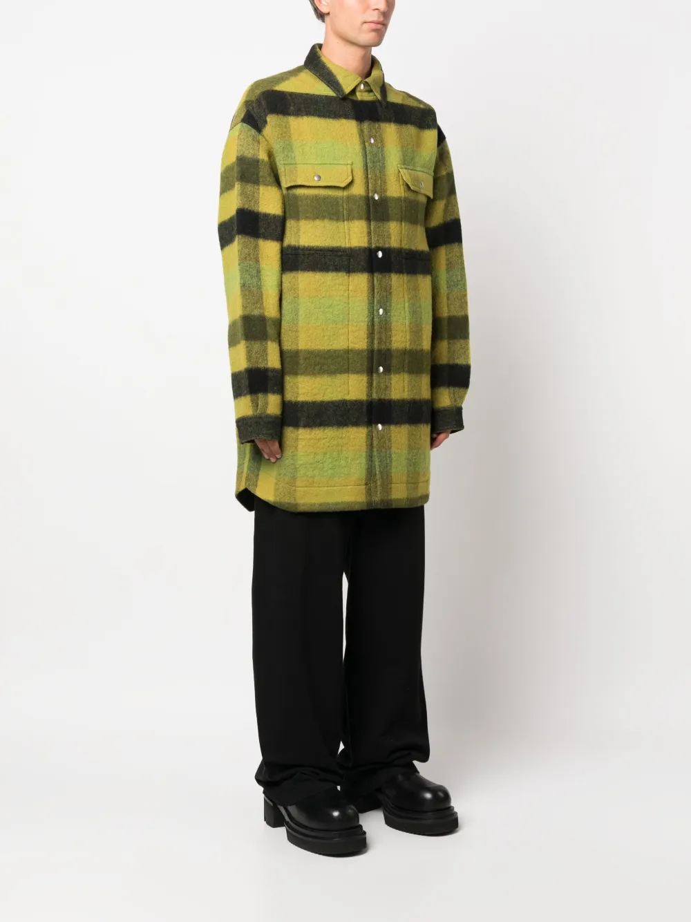 Rick Owens Plaid-check Wool Coat In Green