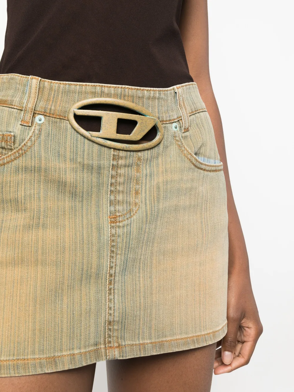 Shop Diesel Oval D Buckle Denim Skirt In Blau