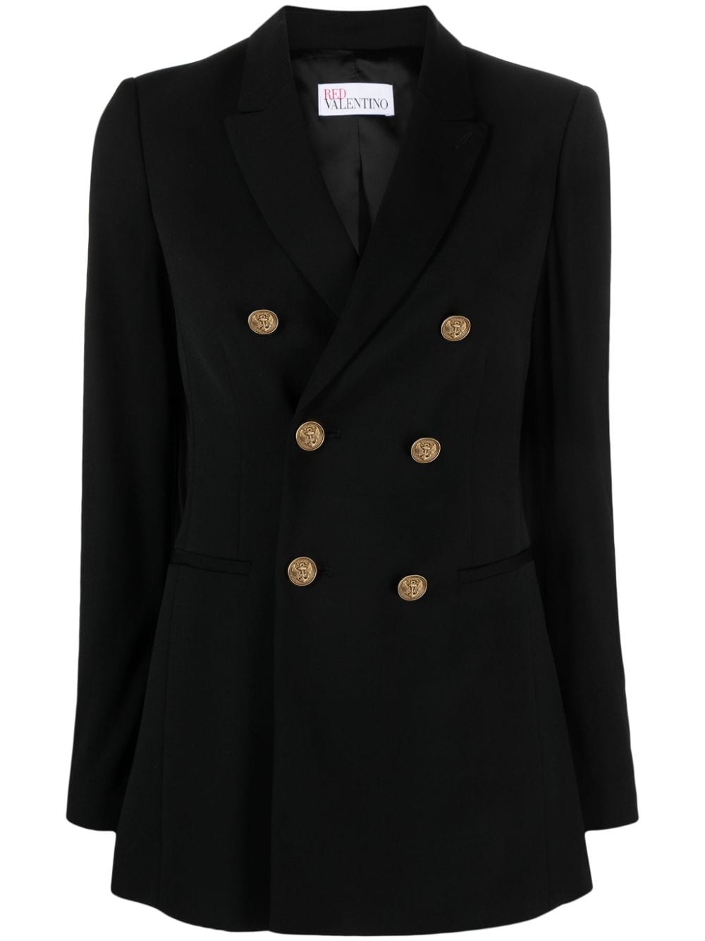 Shop Red Valentino Double-breasted Gabardine Blazer In Black