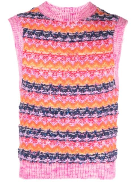 Andersson Bell zigzag pattern-embroidered knitted top