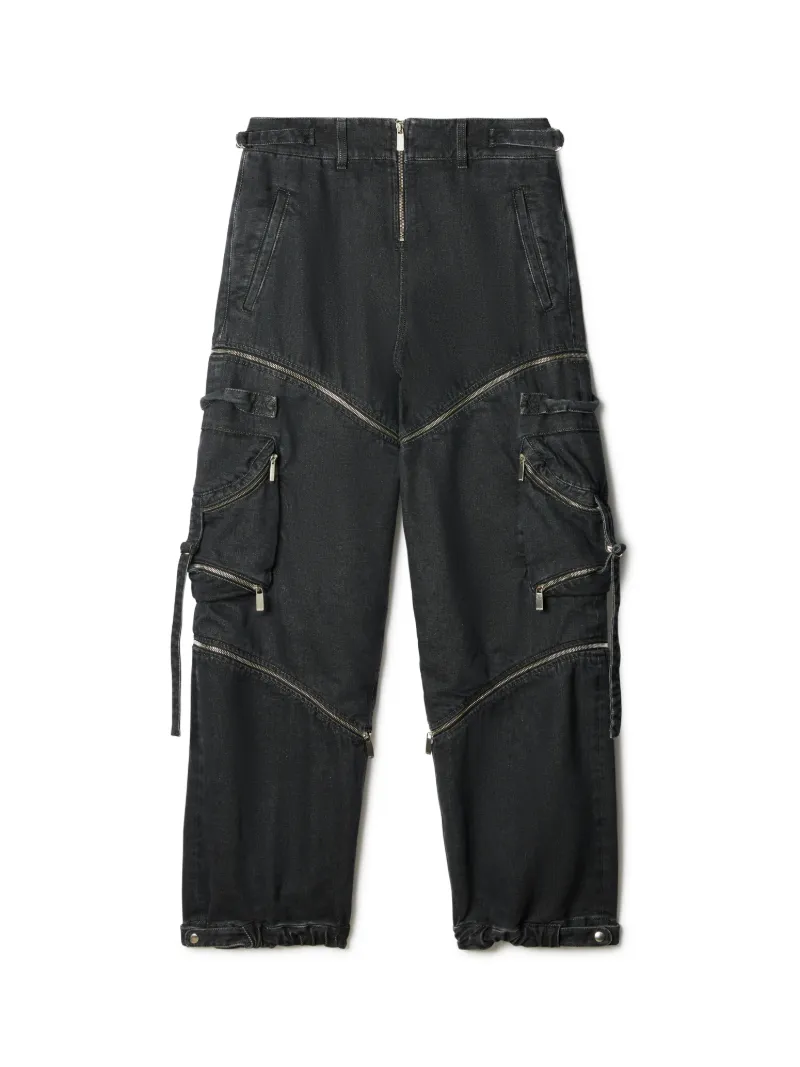 Pantaloni cargo in denim con zip