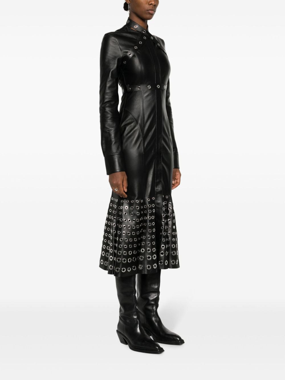 Shop Off-white Eyelet-embellished Leather Midi Dress In Black