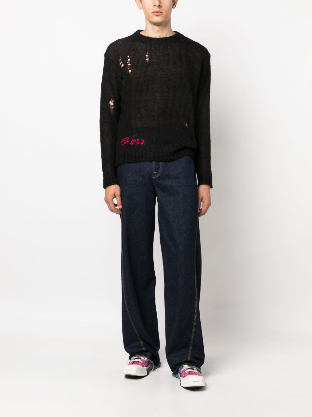 Shop Andersson Bell Distressed-effect Mohair-blend Jumper In Schwarz