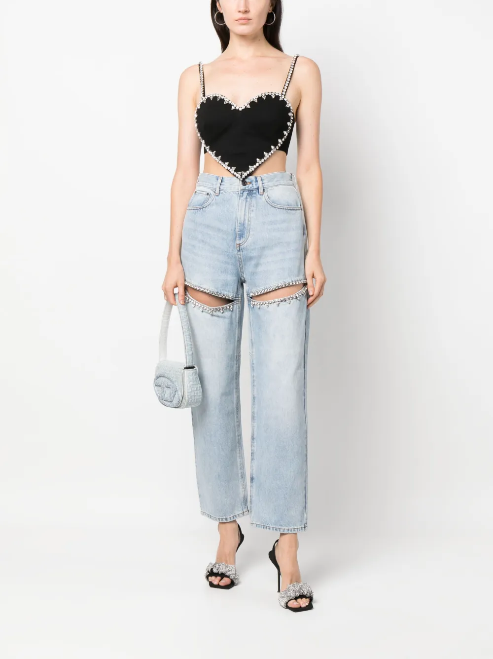 AREA heart-motif crystal-embellished top - Zwart