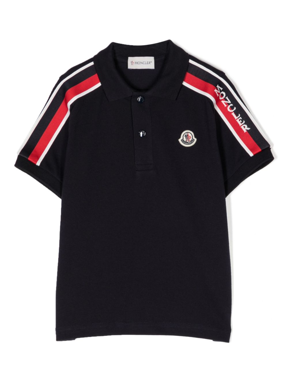 Moncler Enfant logo-patch side-stripe polo shirt - Blue