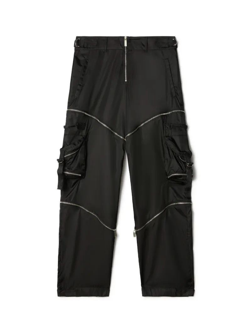Pantaloni cargo in nylon con zip