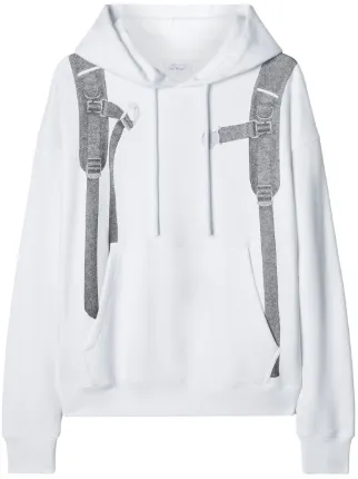 Off White backpack print Cotton Hoodie White FARFETCH