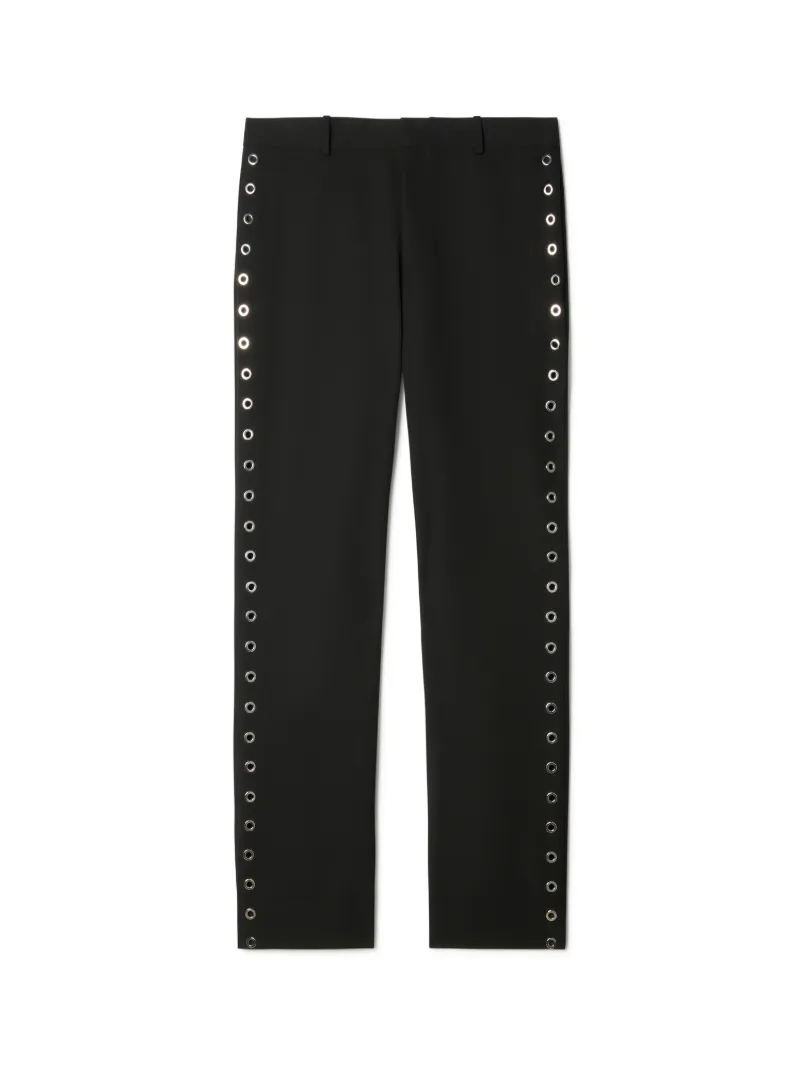 Pantaloni slim in lana con occhielli