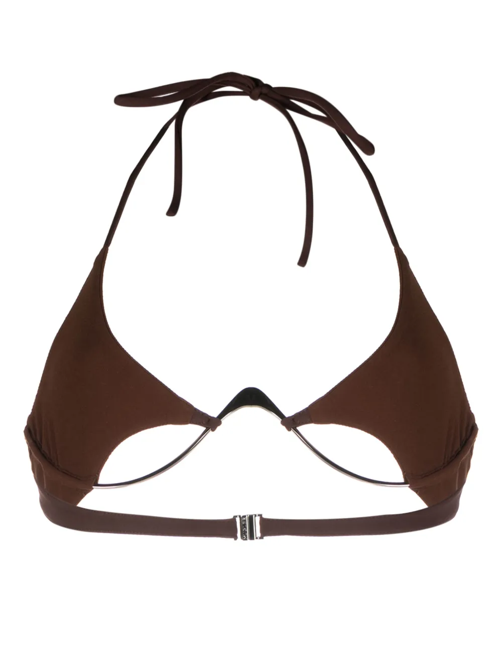 Shop Mugler Logo-plaque Halterneck Bikini Top In Brown