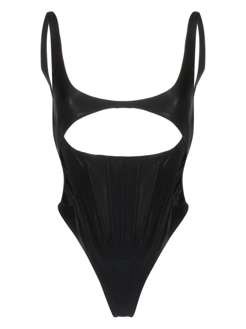 Shop Mugler Corseted Cut-out Swimsuit In Black