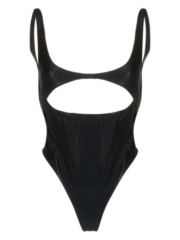 【Mugler】カットアウトビキニトップ Mugler カットアウト ワンピース水着 | ブラック | FARFETCH JP