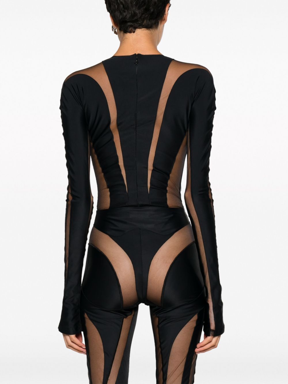Shop Mugler Illusion Sheer-detail Bodysuit In Black