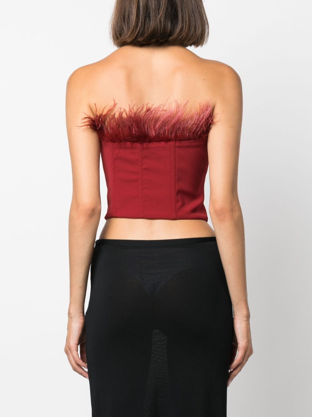 Shop Patrizia Pepe Feather-detailing Strapless Top In Red