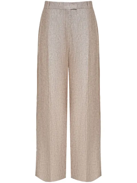 12 STOREEZ stripe-detail linen wide-leg trousers