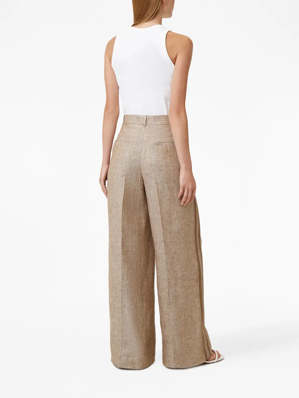 12 Storeez Stripe-detail Linen Wide-leg Trousers In Neutrals