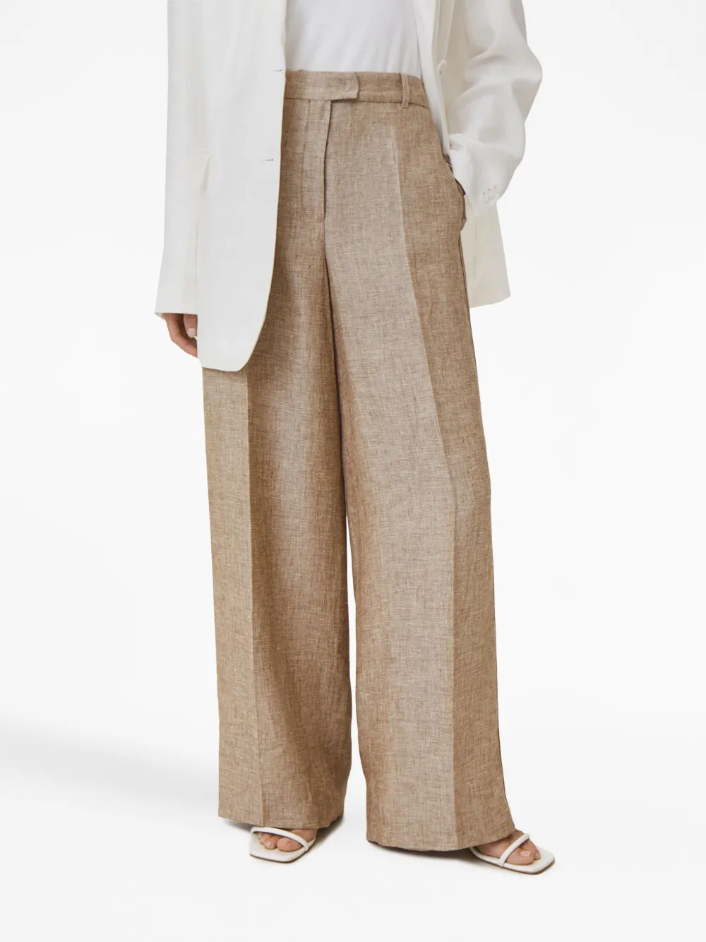 12 Storeez Stripe-detail Linen Wide-leg Trousers In Neutrals