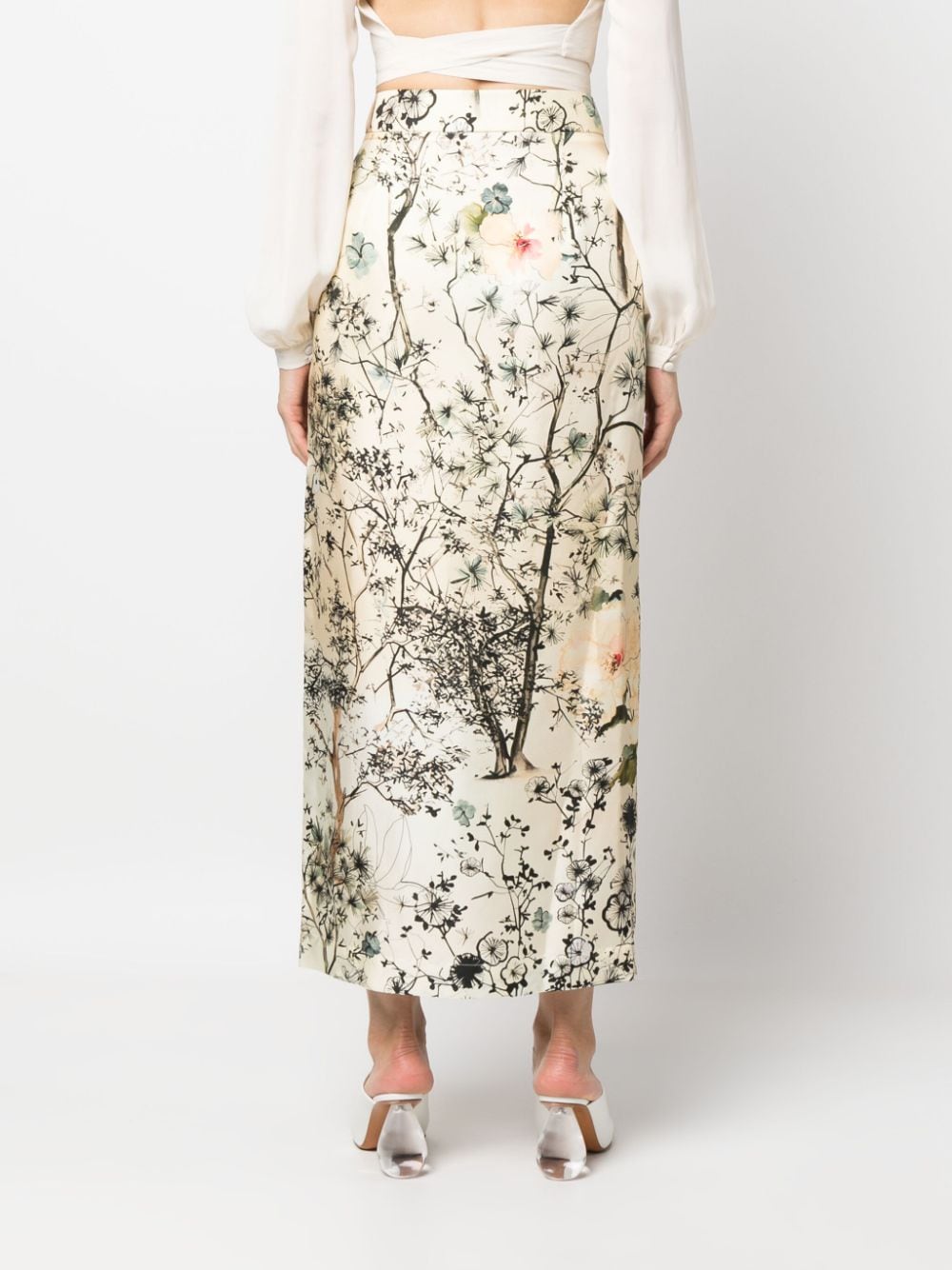 Shop F.r.s For Restless Sleepers Japanese Brunches Silk Midi Skirt In Brown