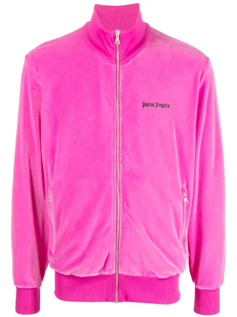 Palm Angels logo-embroidered velvet track jacket
