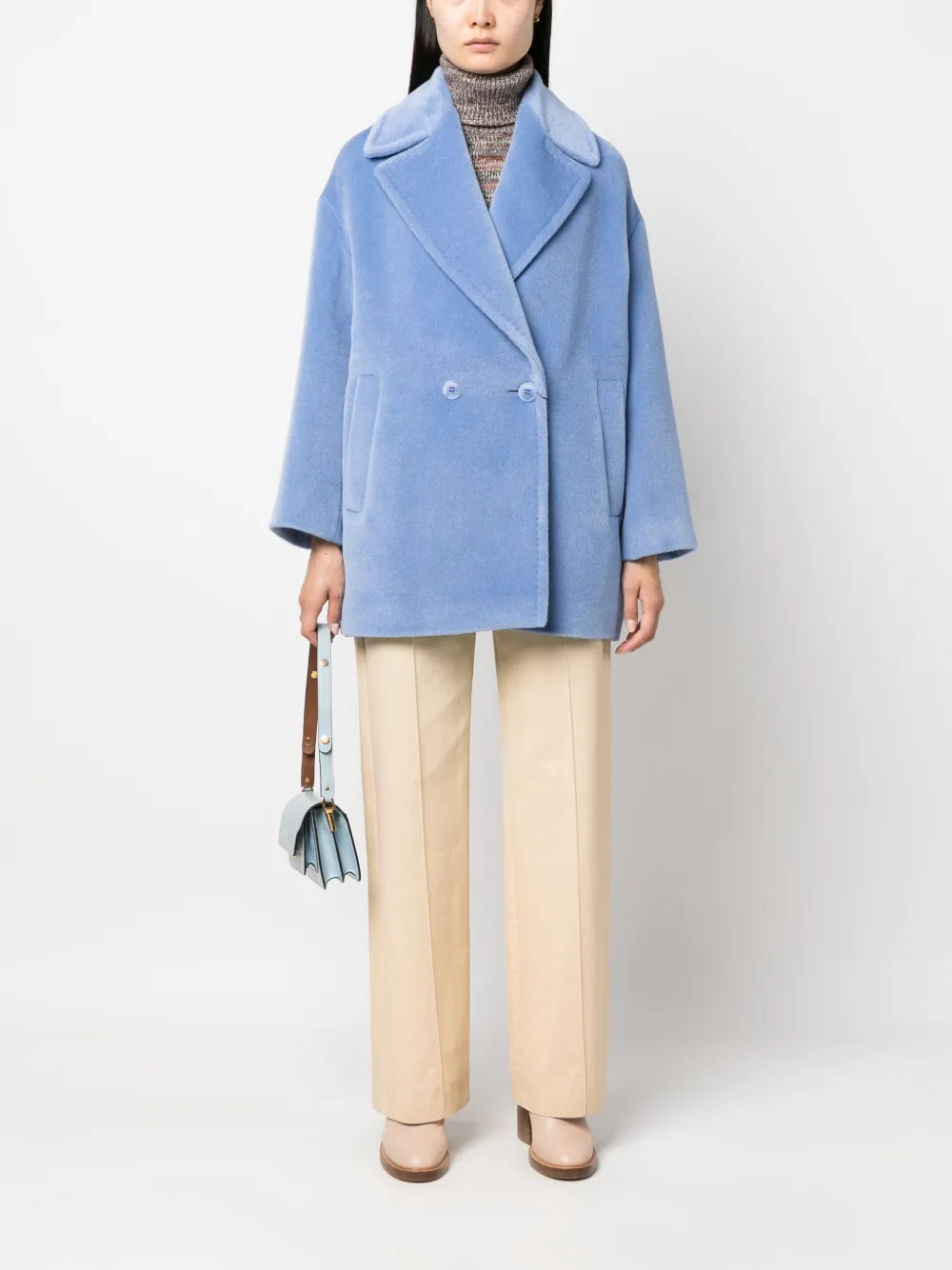 Max Mara Mantel met dubbele rij knopen Blauw