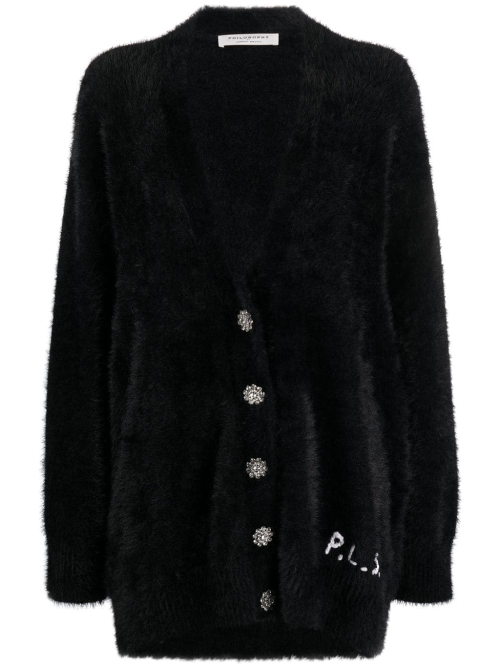 logo-embroidered faux-fur cardigan