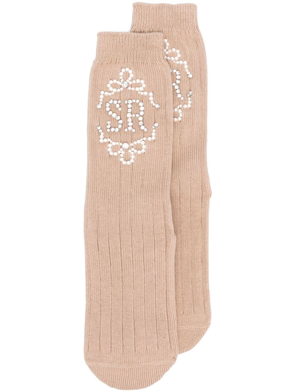 monogram-crystal knitted socks