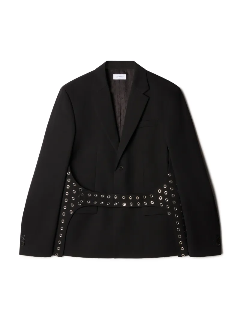 Blazer in lana con cintura e occhielli