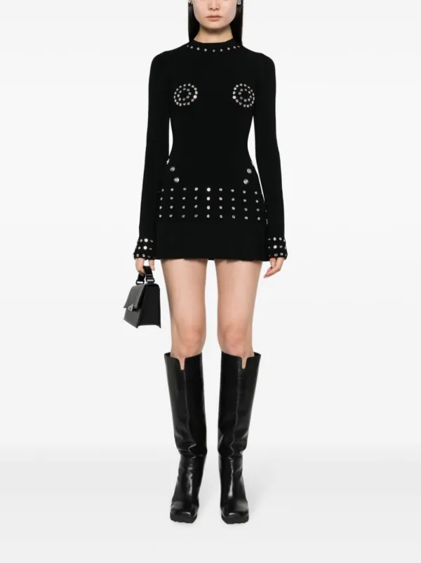 Off-White eyelet-embellished Pleated Minidress | Black | FARFETCH