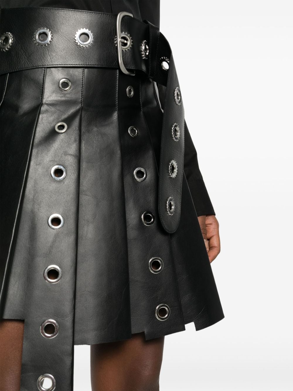 Shop Off-white Eyelet-embellished Asymmetric Pleated Miniskirt In Black