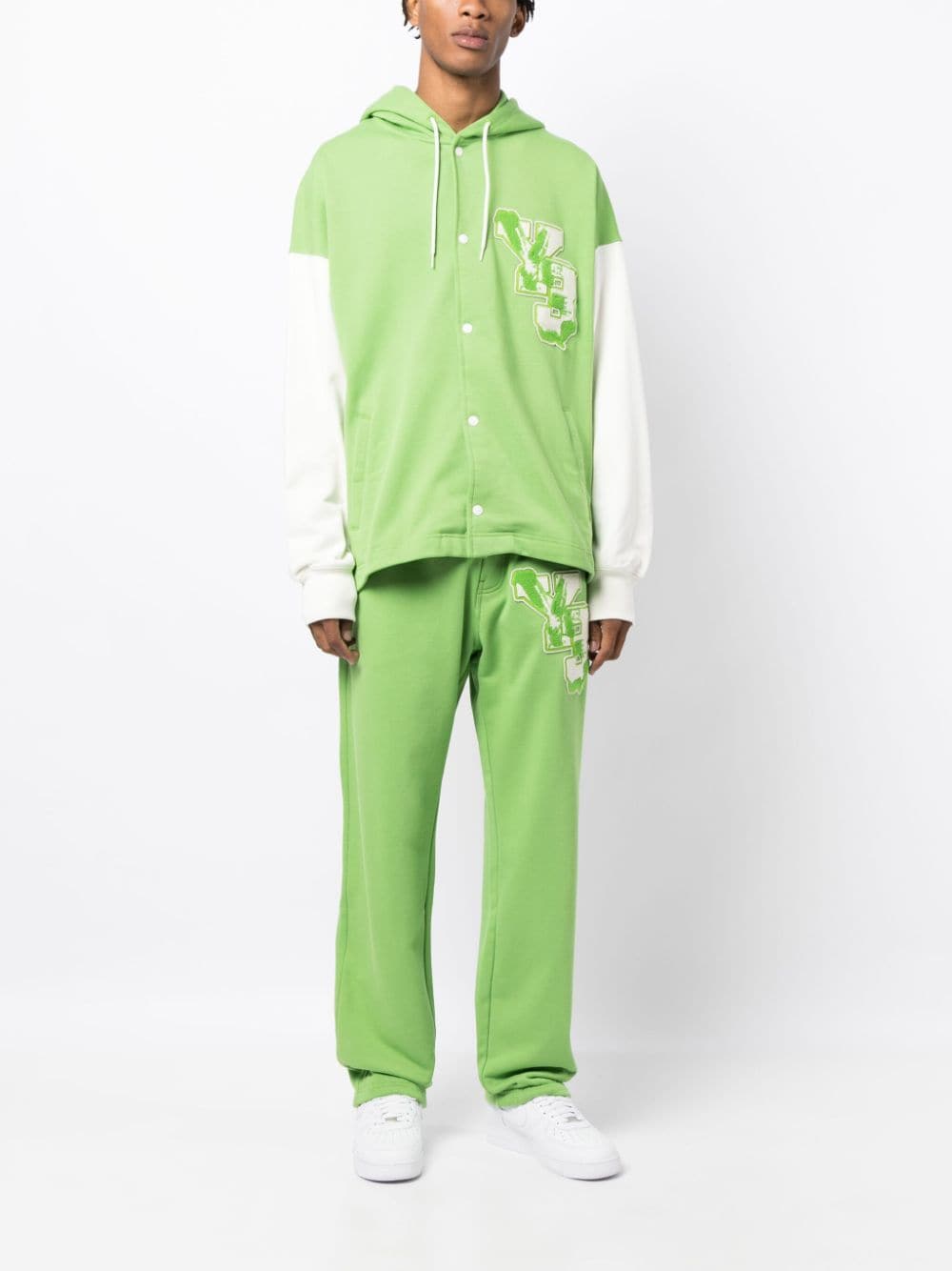 Shop Y-3 Gfx Ft Logo-patch Cotton Track Pants In Green
