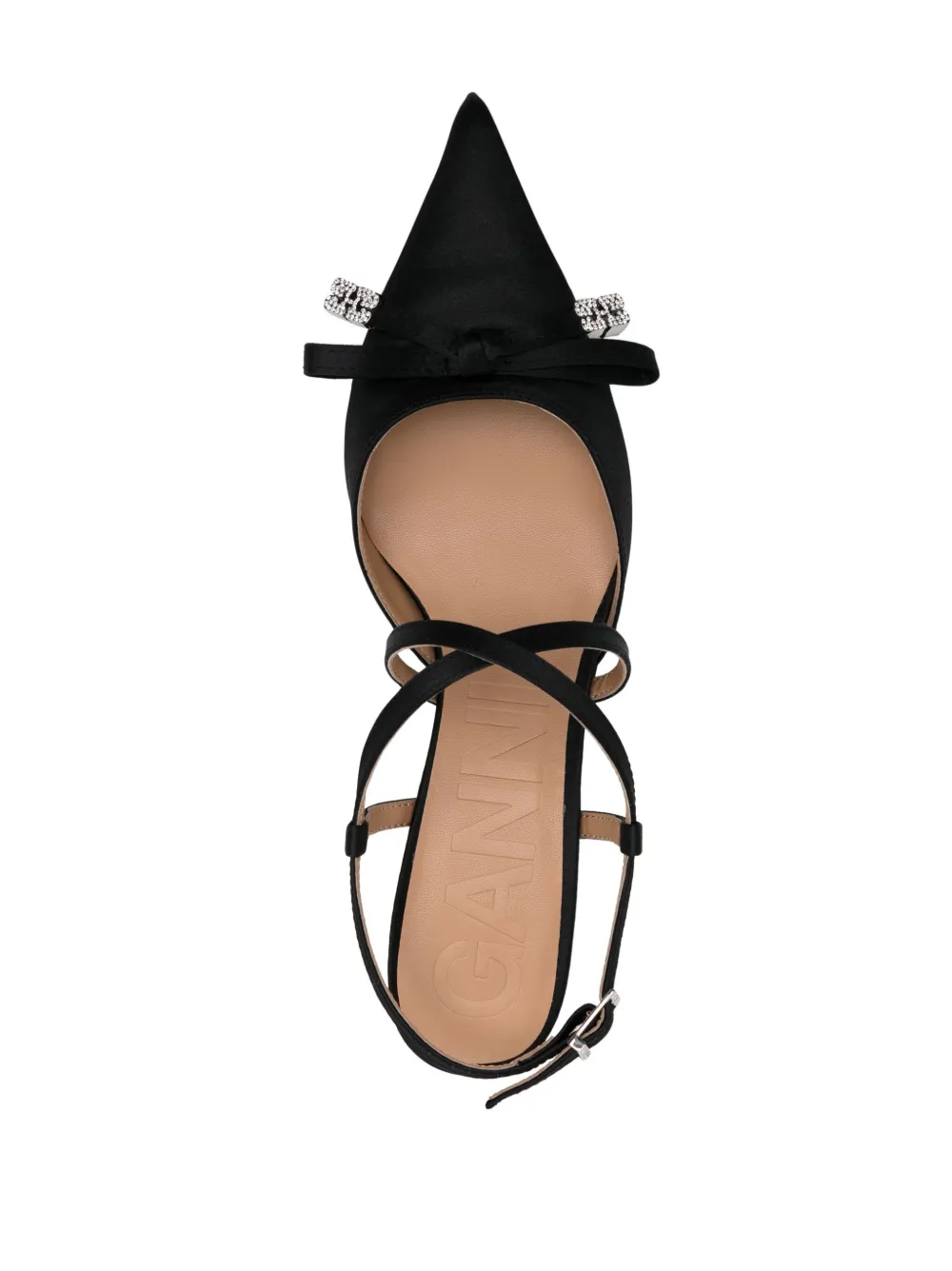 Ganni Satin Butterfly Bow Pumps In Schwarz