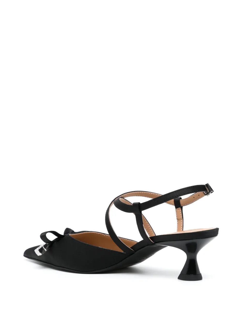 Ganni Satin Butterfly Bow Pumps In Schwarz