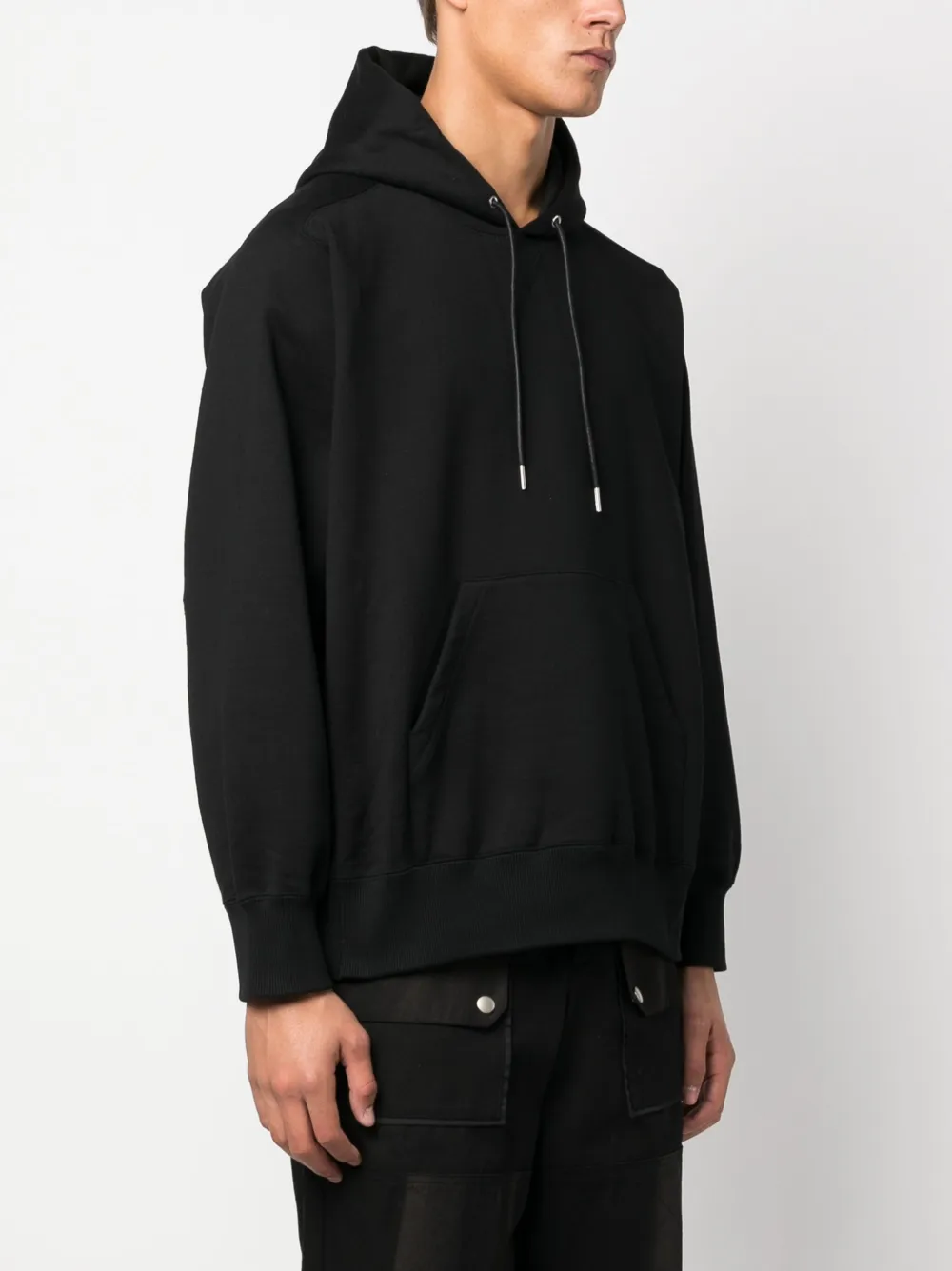 Shop Sacai Cotton Drawstring Hoodie In Black