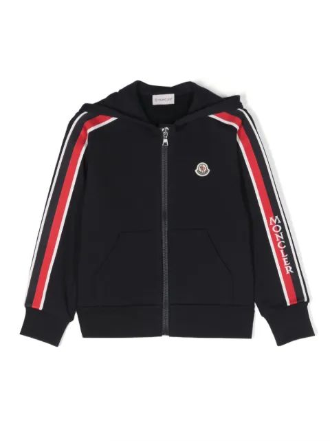 Moncler Enfant logo-stripe cotton zip-up hoodie