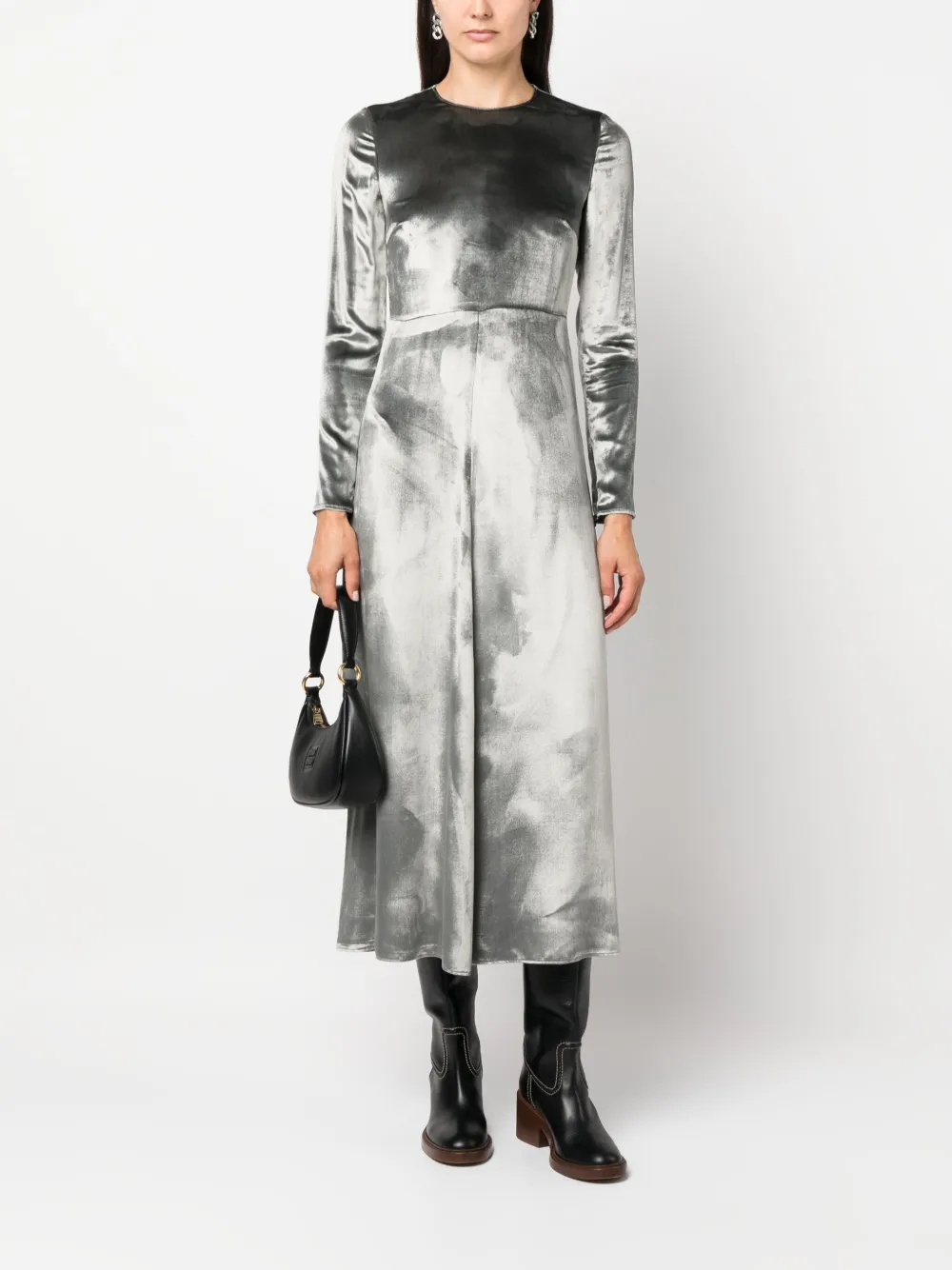 RED Valentino velvet-effect long-sleeve midi dress - Grijs