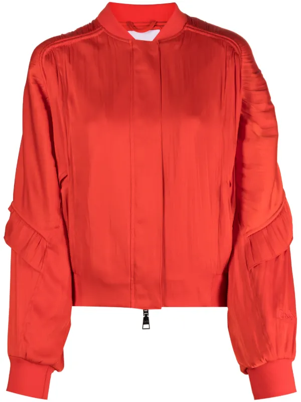 Red silk bomber on sale jacket