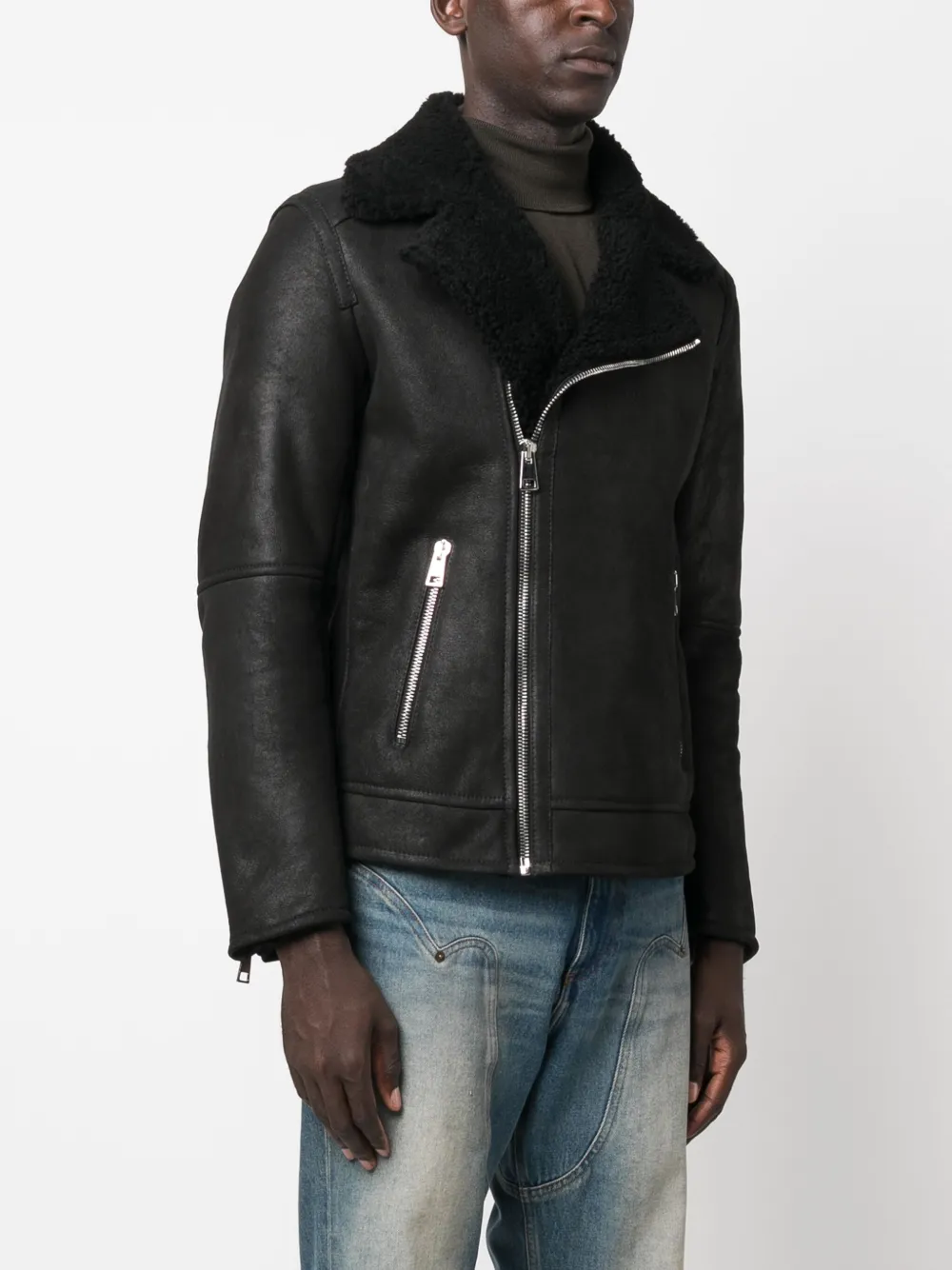  Eraldo Shearling Leather Jacket - Black 